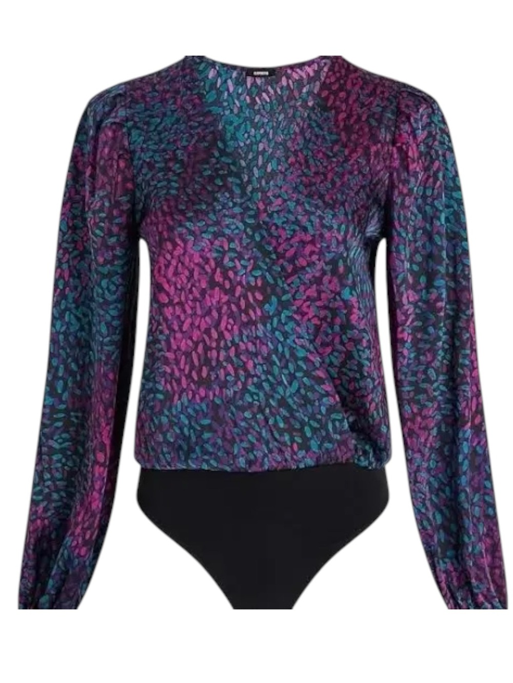 EXPRESS Silky Jewel-Tone Animal Print Wrap Bodysuit Blouse LARGE